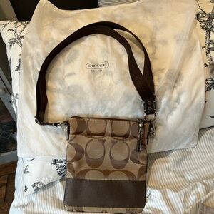 Coach Brown Crossbody Bag with Signature Pattern